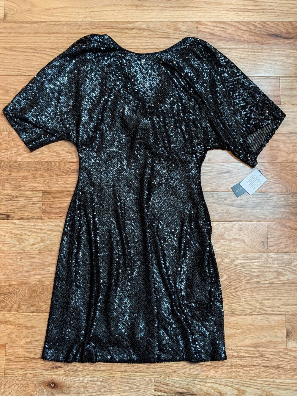 Nwt Donna Morgan Cowl Neck Short Flutter Sleeve Black Sequin Mini Dress 10 - Picture 3 of 10